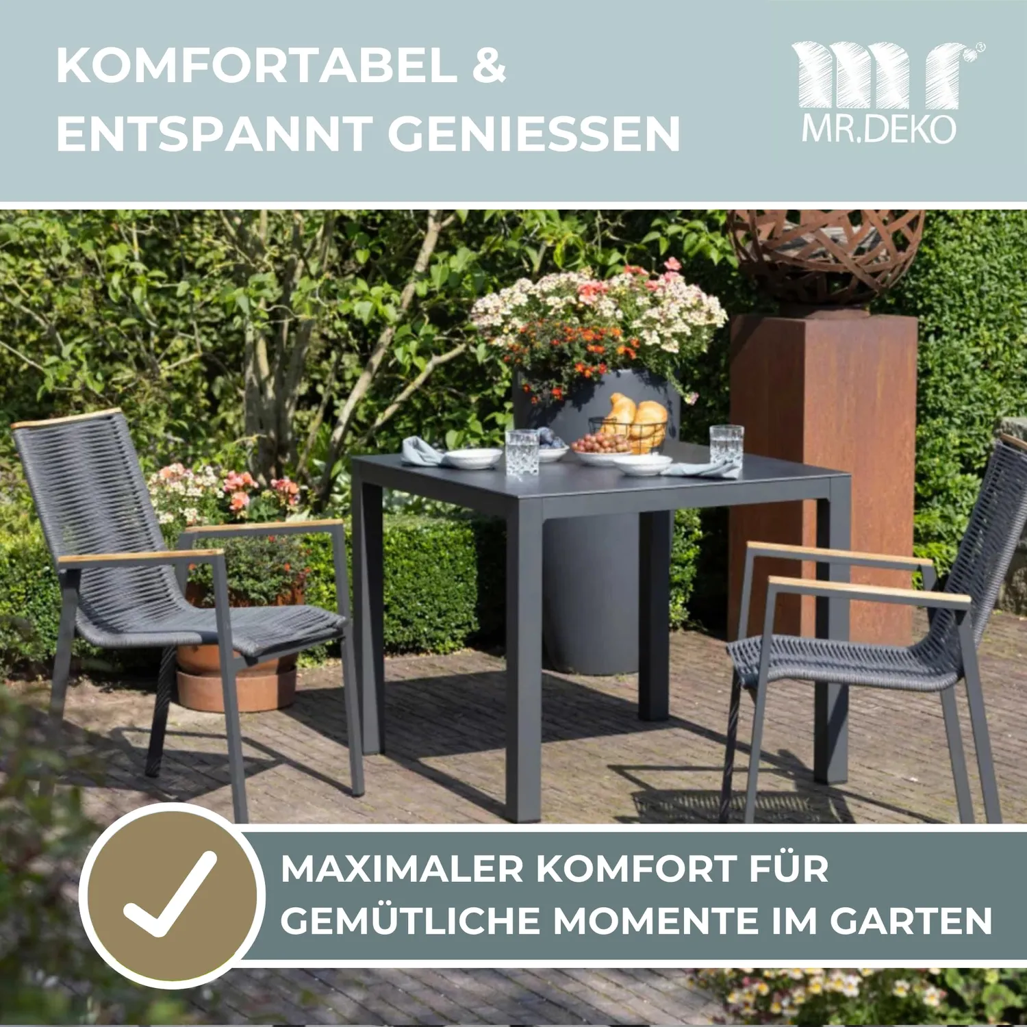 MR.DEKO Alicante & Tarifa Gartenmöbelset 3-teilig Grau