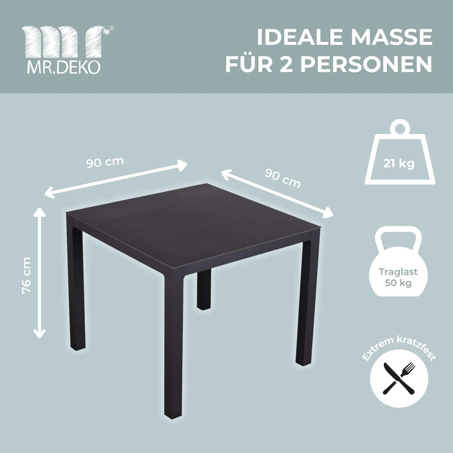 MR.DEKO Tarifa Gartenmöbelset 2 Personen Keramik 90x90 cm