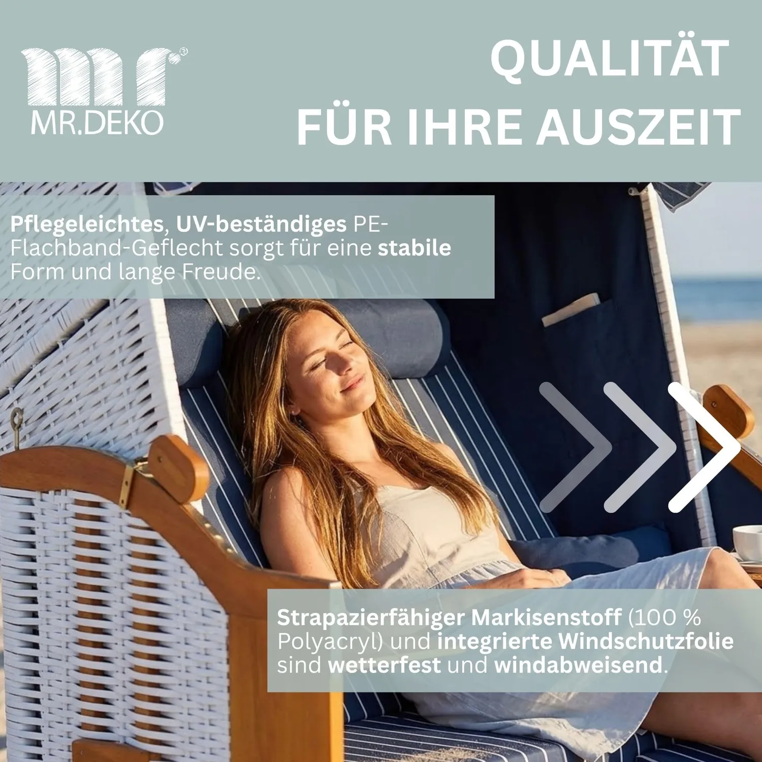 MR.DEKO Ostsee Strandkorb 2-Sitzer Dessin Royal Blau Weiß