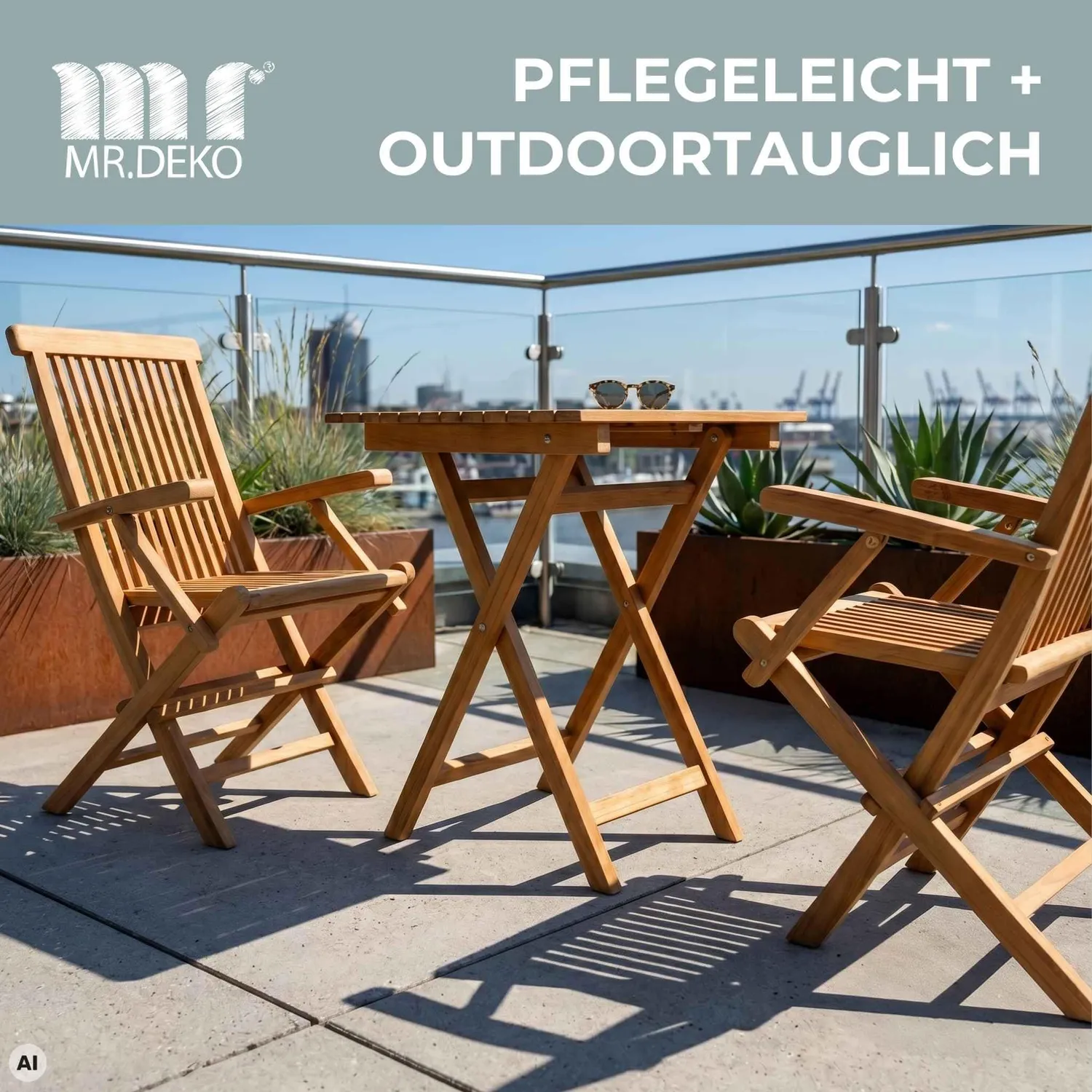 MR.DEKO Andover Porton Gartenmöbel-Set Teakholz 2 Sessel