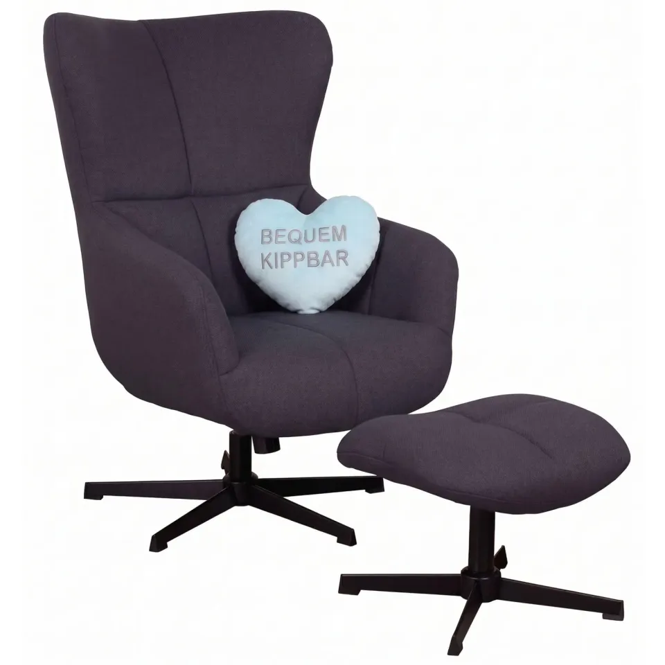 MR.DEKO Sava Ohrensessel mit Hocker blau drehbar kippbar 74x86x104