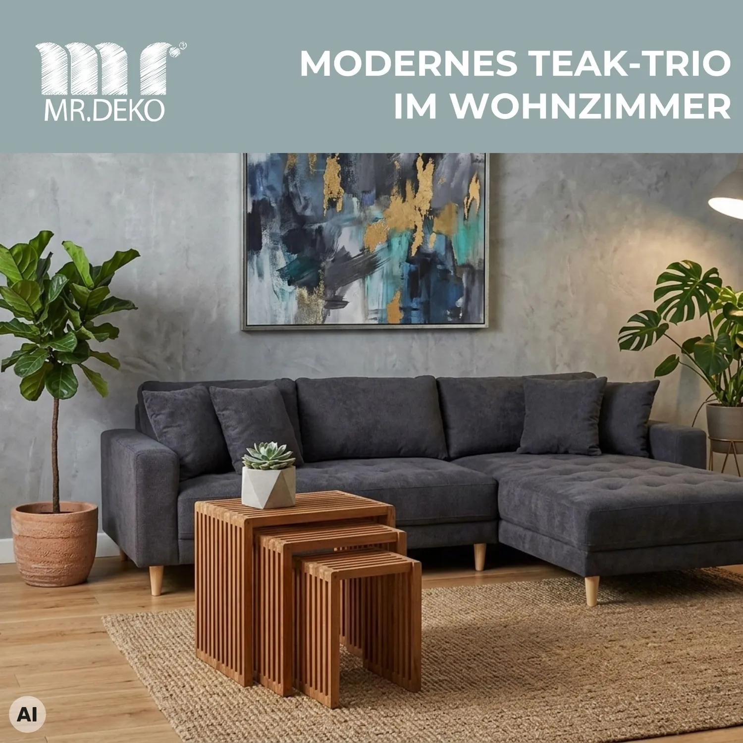 MR.DEKO Beistelltische 3er-Set Satztische Teak wetterfest