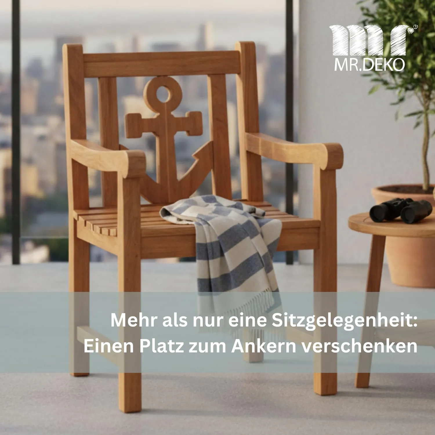 MR.DEKO Anker Gartensessel Teak 60 cm wetterfest