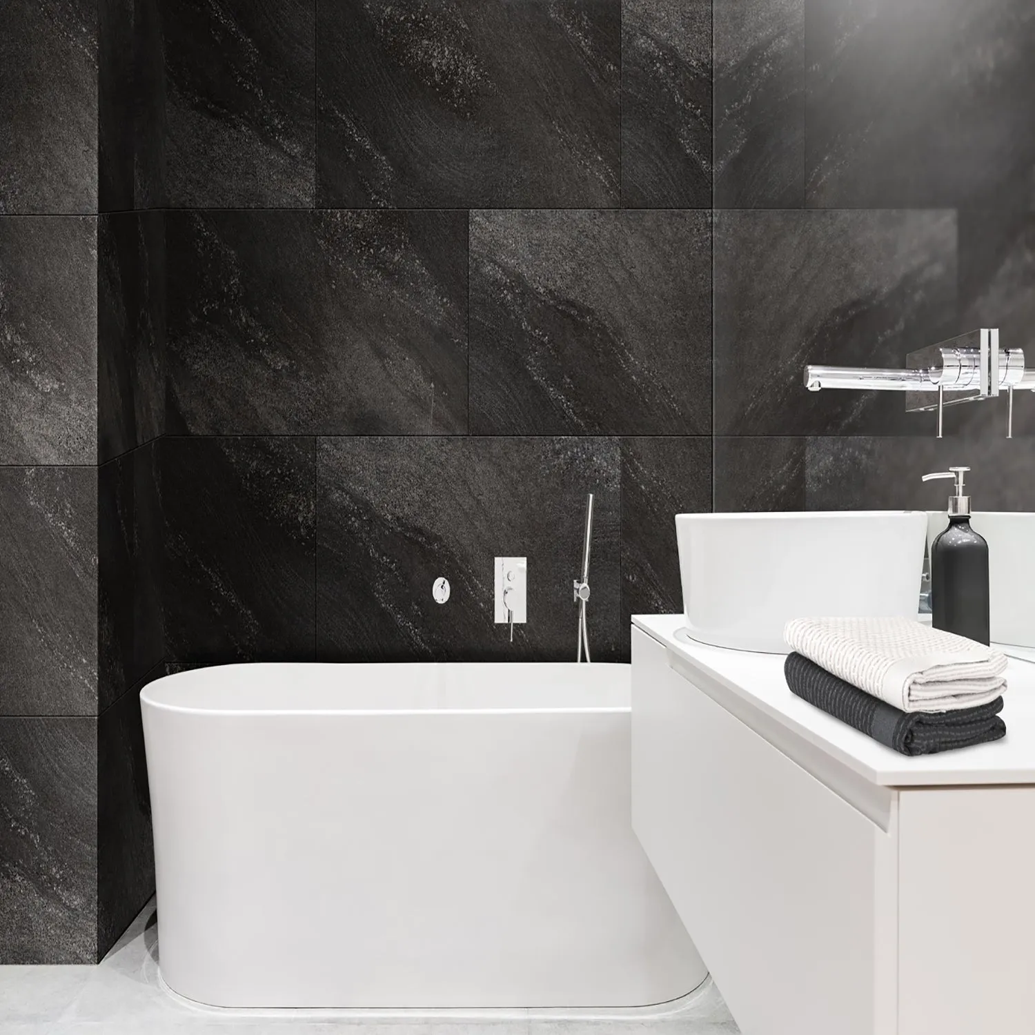 Grosfillex GX Wall+ Wandpaneel 45x90 cm Dark Stone Steinoptik