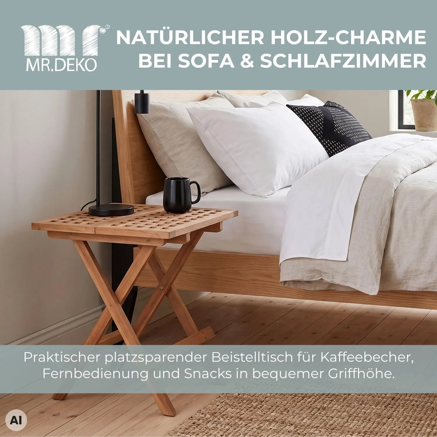 MR.DEKO Devon Beistelltisch klappbar Teak 50 × 50 cm wetterfest