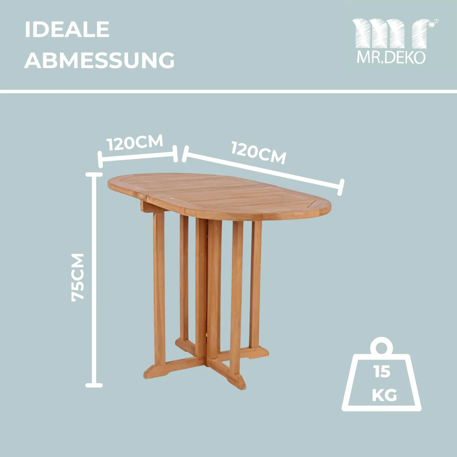 MR.DEKO Balcony Klapptisch 120 cm Teakholz oval