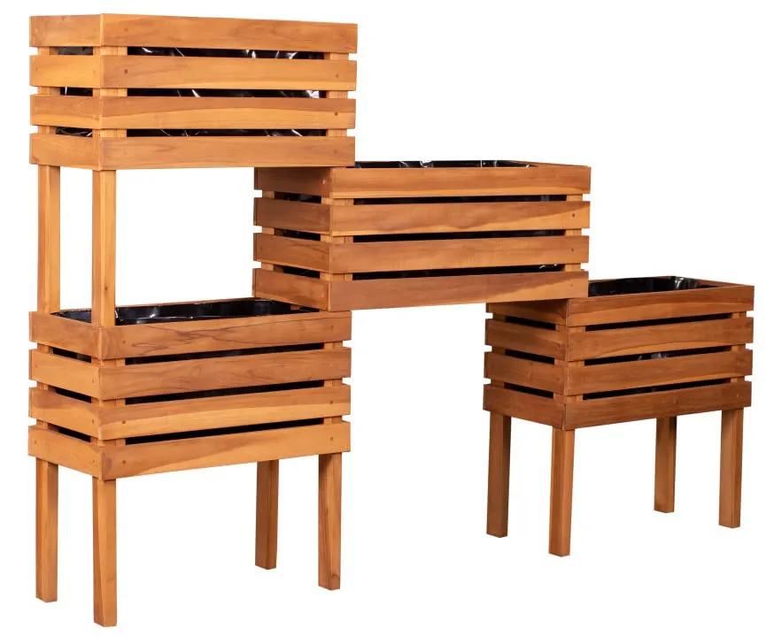 MR.DEKO Dundee Hochbeet 180 cm Teak 4 Fächer