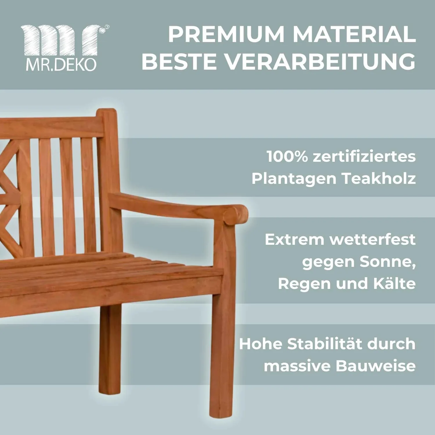 MR.DEKO Sailor Friesenbank 120 cm Teak Gartenbank wetterfest