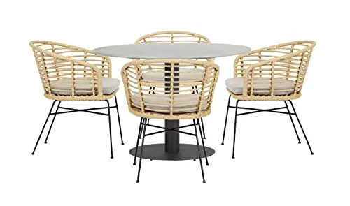 Envy Gartenmöbel-Set 4 Pers. Tisch 110 cm Grau Bambus Kissen