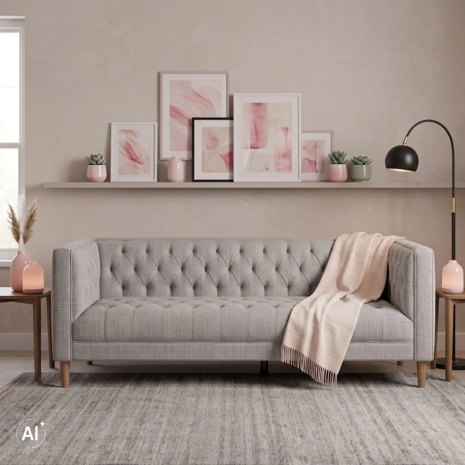 MR.DEKO Troia Lounge Sofa 3-Sitzer Grün mit Steppung