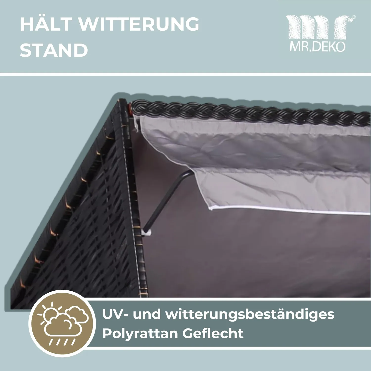 MR.DEKO Ostsee Volllieger 2-Sitzer Strandkorb Uni Grau wetterfest