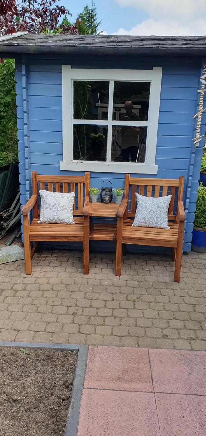 MR.DEKO Feierabendbank 160 cm Gartenbank mit Tisch Teakholz