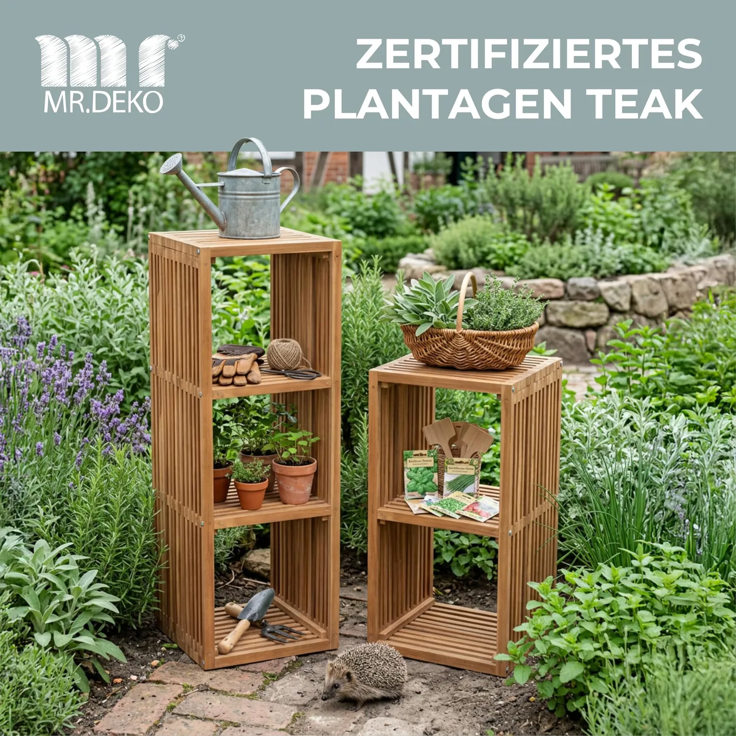 MR.DEKO Gartenregal Teak 120x40 cm 3 Fächer