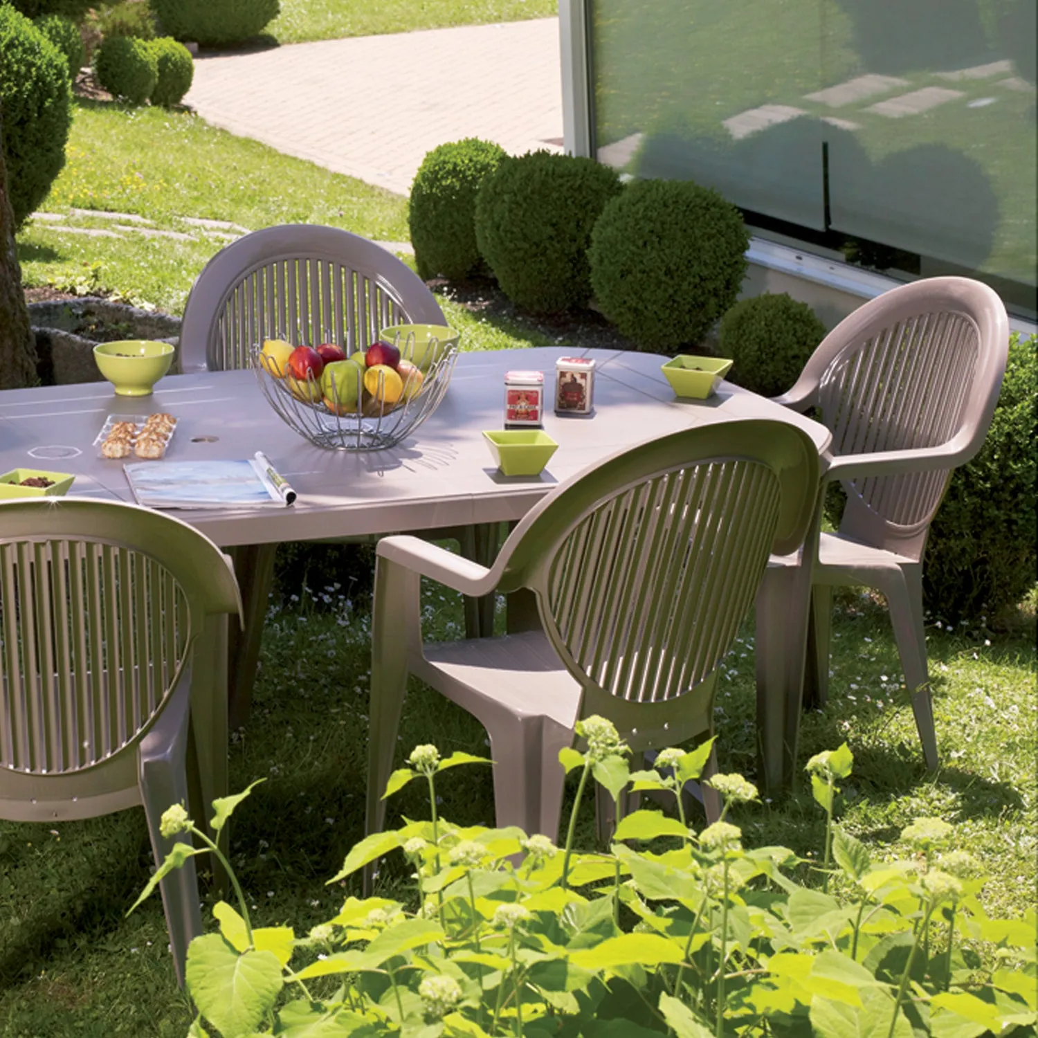 Grosfillex Fidji Gartensessel Anthrazit Lattenoptik
