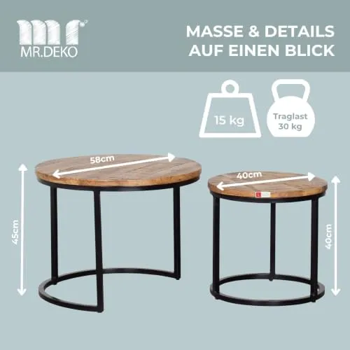 MR.DEKO Fermo Couchtisch 2er Set Mangoholz Natur rund