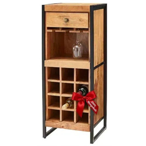 MR.DEKO Florenz Weinkommode 12 Flaschen Mangoholz 51x40x120 cm