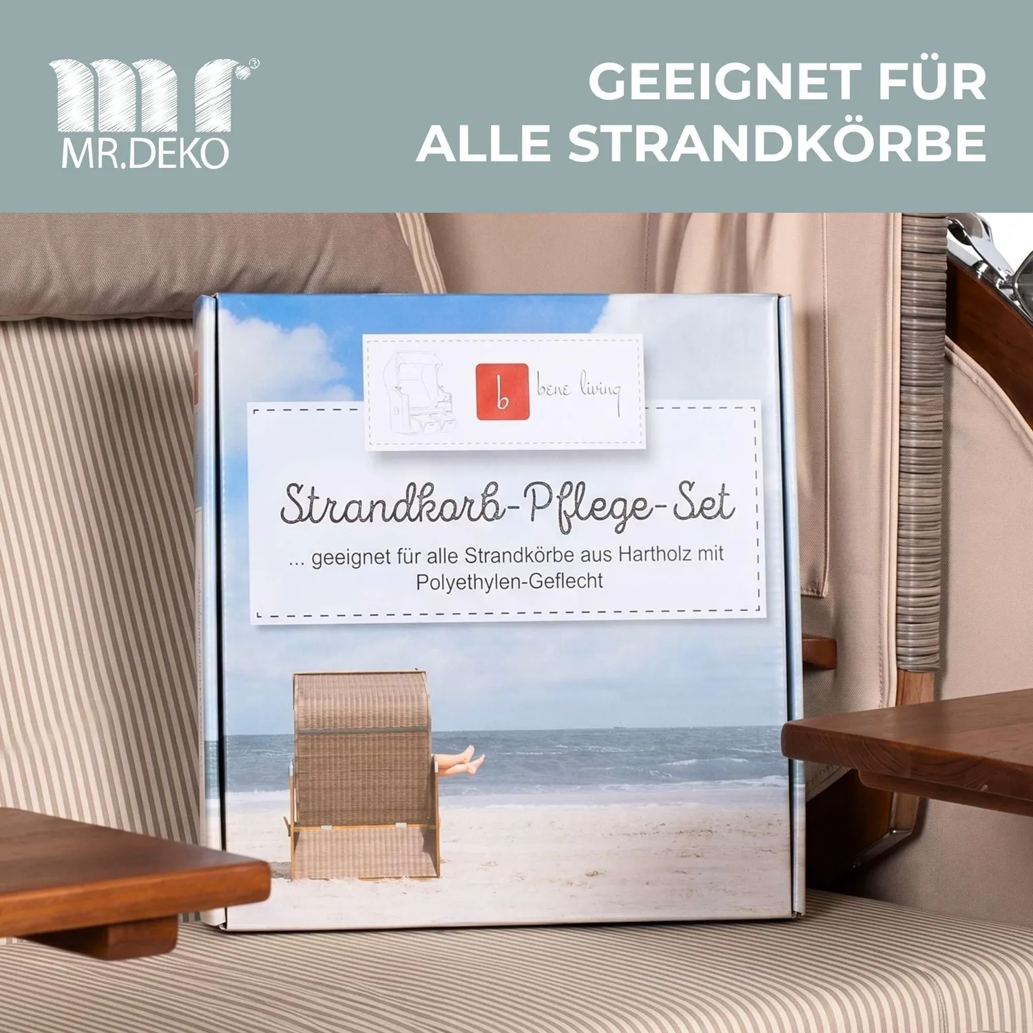 MR.DEKO Strandkorb Pflege-Set Universal 500 ml Holzöl und Reiniger