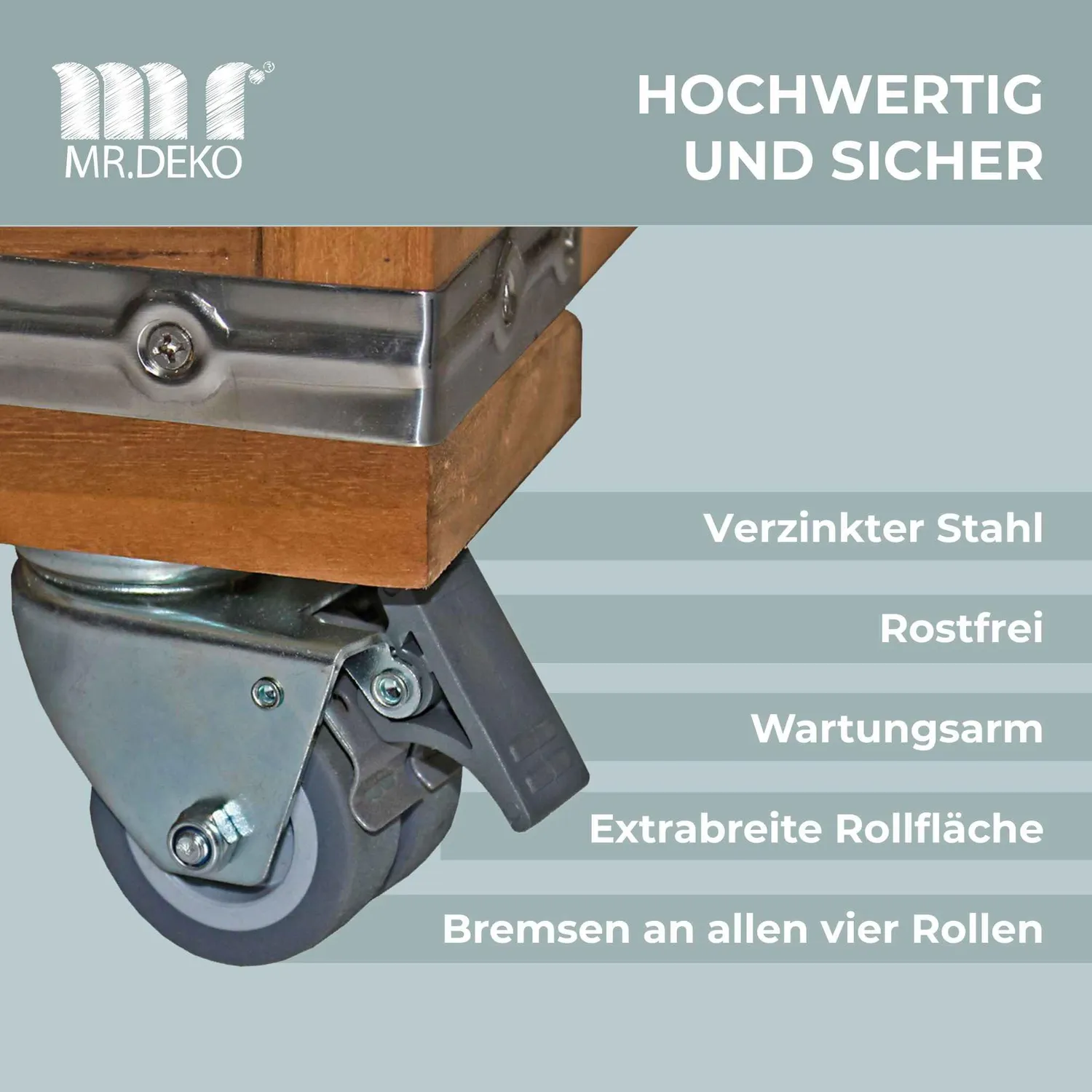 MR.DEKO Strandkorb-Rollen 4er-Set Ø52 mm Schwerlastrollen