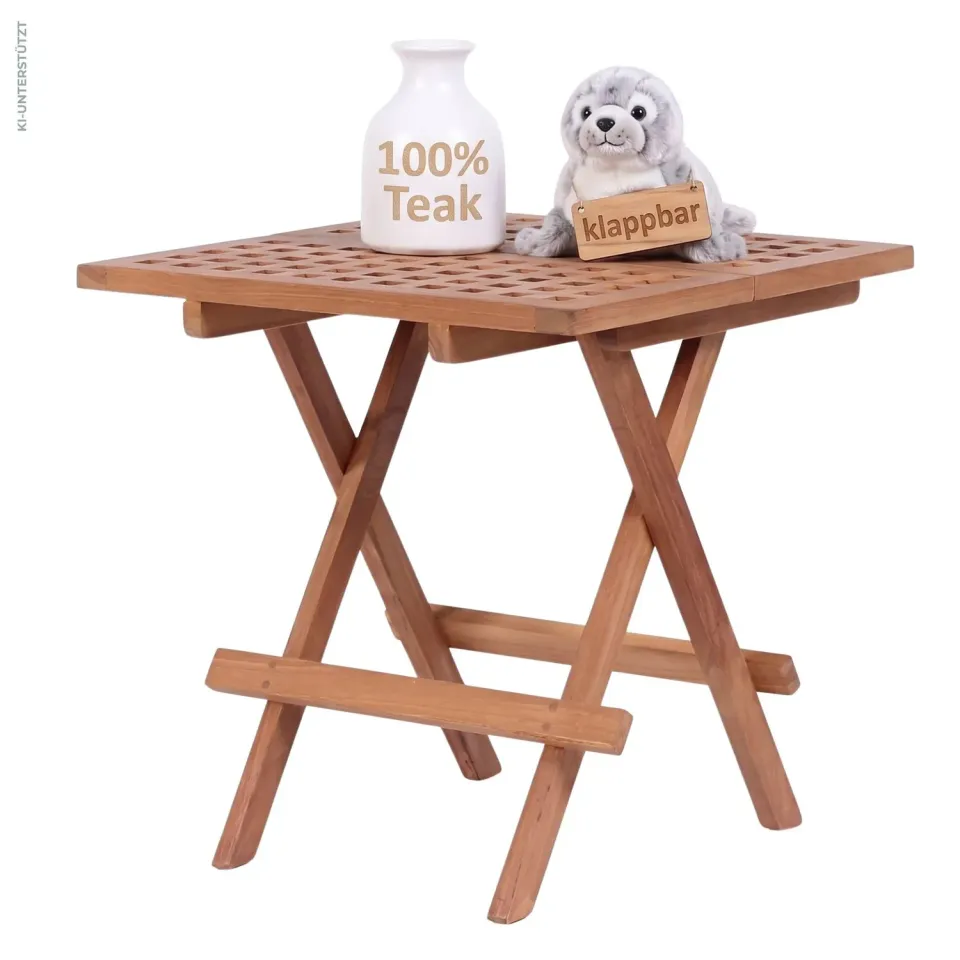 MR.DEKO Devon Beistelltisch klappbar Teak 50 × 50 cm wetterfest