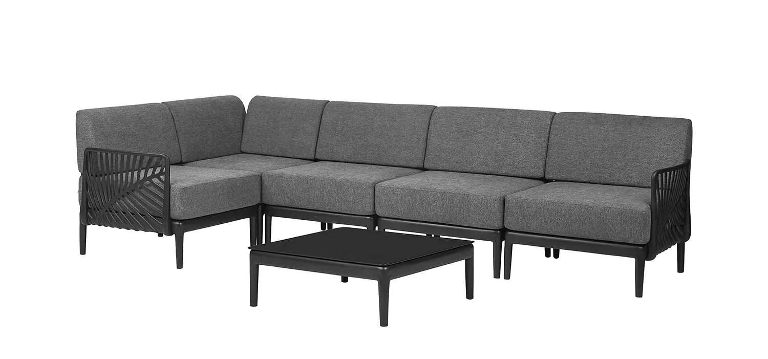 Envy Lounge-Set 5 Personen Bambus-Look Sofa Stühle Tisch Kissen
