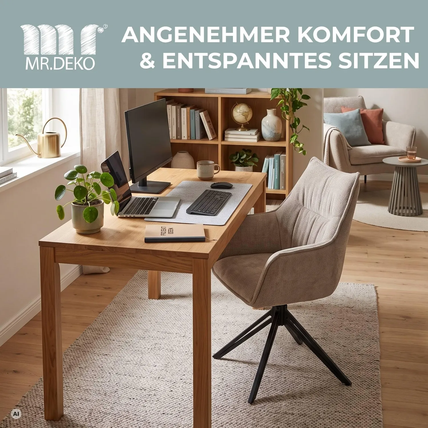 MR.DEKO Ginosa Esszimmerstuhl beige drehbar